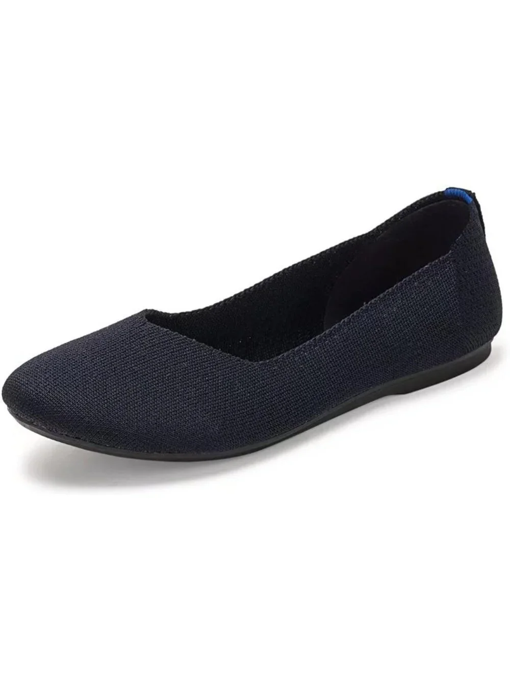 Women Navy Blue Round Toe Low Wedge Slip On Soft Ballerina Ballet Flat Shoes
